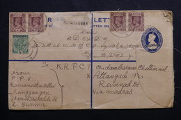 BIRMANIE - Entier Postal + Compléments En Recommandé De Kungyangon Pour Madras En 1939  - L 54307 - Birmania (...-1947)