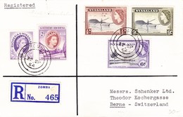 1954 R-Brief Aus Zomba Mit Mischfrankatur Nach Bern - Nyassaland (1907-1953)