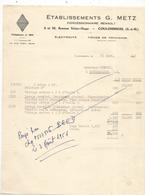 Facture  ,concessionnaire RENAULT ,G. METZ ,77 , COULOMMIERS ,1951 , Frais Fr 1.65 E - Automobile