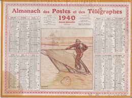 Calendrier 1940 ALMANACH Des Postes Et DesTélégraphes / Pêcheur à Marée Basse - Grand Format : 1921-40