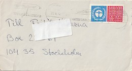 Brev. Kuvert. Sverige. Poststempel 1972. Stämpel. En Enda Varld. Postflamma. Postnummer. Numrera Numera. - 1930- ... Coil Stamps II