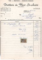 DISTILLERIE DU MONT SAINT ANDRE - CHIMAY - VINS - SPIRITUEUX - PRODUITS D'ORIGINE - 14 MAI 1956. - Alimentare