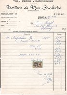 DISTILLERIE DU MONT SAINT ANDRE - CHIMAY - VINS - SPIRITUEUX - PRODUITS D'ORIGINE - 14 MAI 1956. - Food