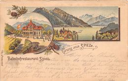 Bahnhofrestaurant Spiez Gruss Aus Spiez - Litho-1899 - Spiez