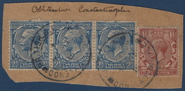 Royaume Uni Fragment N°141 & 143  Bande De 3 Obl Du Cachet "British Post Office /Constantinople" RR - Covers & Documents