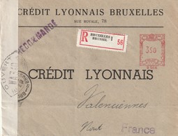 Belgique - Lettre Recommandée Censurée Affranchissement Machine A Affranchir - Guerre 40-45 (Lettres & Documents)