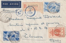 Cote Des Somalis , Lettre Recommandée  De Djibouti Pour L'algérie Censurée FFL Cachet Rond 7 2 1944 - Storia Postale