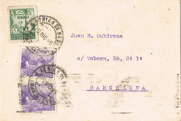 35961. Carta SAN ADRIAN Del BESOS (Barcelona) 1945. Sello Recargo Exposicion. - Barcelona