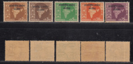 5 Values, Oveperprint Of 'Laos' On Map Series, Watermark Ashokan, India MNH 1962-1965 - Military Service Stamp