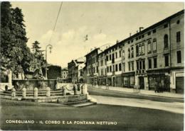CONEGLIANO  TREVISO  Il Corso E La Fontana Nettuno  Negozio De Marchi Biciclette Bianchi - Treviso