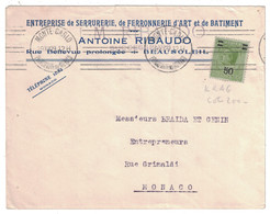 1929 - LETTRE Avec BELLE OBLITERATION MECANIQUE KRAG 3 FOIS 2 LIGNES PARALLÈLES MONTE-CARLO ENTETE RIBAUDO BEAUSOLEIL - Cartas & Documentos