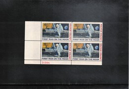 USA 1969 First Man On The Moon Block Of 4 With Sheet Number Postfrisch / MNH - United States