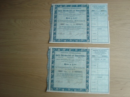 LOT DE 2 ACTIONS DE 50 FRANCS EXPOSITION INTERNATIONALE ARTS DECORATIFS ET INDUSTRIELS MODERNES 1925 - Autres & Non Classés