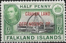 FALKLAND ISLAND DEPENDENCIES 1944  Whales Jaw Bones - 1/2 D - Black And Green MH - Falkland
