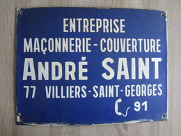 Publicité Plaque Ancienne émmaillée Maçonnerie Entreprise Villiers Saint Georges 77 Seine Et Marne - Sonstige & Ohne Zuordnung