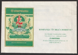 Serbia Slovenia Yugoslavia PELINKOVAC Distilled Beverage DRINK Alcohol Herbal Bitter - Lottery Letter Envelope SUBOTICA - Vins & Alcools