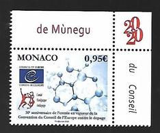 Monaco 2020 - Yv N°3225 ** - 30ème Anniversaire De La Convention Du Conseil De L'Europe Contre Le Dopage - Ungebraucht