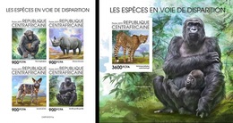 Centrafrica 2019, Animals In Danger, Gorilla, 4val In BF +BF IMPERFORATED - Gorilles