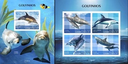 S. Tomè 2019, Animals, Dolphins, 4val In BF +BF IMPERFORATED - Dolphins