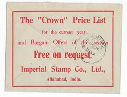 INDIA  - 1926 - ENVELOPPE ENTIER POSTAL Avec REPIQUAGE PRIVE ! De ALLAHABAD - 1911-35  George V