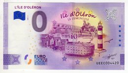 2020-2 BILLET TOURISTIQUE FRANCE 0 EURO SOUVENIR N°UEEC004420 L'ILE D'OLERON BILLET ANNIVERSAIRE 5 ETOILES - Private Proofs / Unofficial