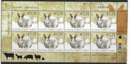CYPRUS - 2010 -  MINIFEUILLE ANIMAUX "LAPIN" - VALEUR FACIALE = 13.68 EUR. - Unused Stamps