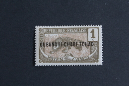 OUBANGI 1915 Y&T NO 1 ,1C PANTHERE GRIS-OLIVE ET BISTRE SURCHARGE  NEUF*.. - Unused Stamps