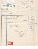 VINS SPIRITUEUX TATON AIME - CHIMAY - 24 MAI 1949. - Levensmiddelen