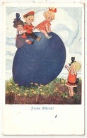 Frohe Ostern ! Enfants - Oeuf Bleu - 1900-1949