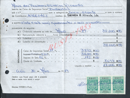 DOCUMENT COMMERCIAL 1989 DE CARNEIRO & MIRANDA GIAO VILA DO CONDE SUR TIMBRES FISCAUX DU PORTUGAL : - Covers & Documents