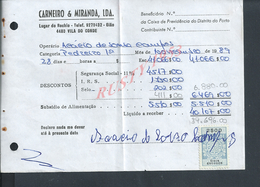 DOCUMENT COMMERCIAL 1989 DE CARNEIRO & MIRANDA GIAO VILA DO CONDE SUR TIMBRES FISCAUX DU PORTUGAL : - Briefe U. Dokumente