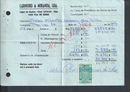 DOCUMENT COMMERCIAL 1989 DE CARNEIRO & MIRANDA GIAO VILA DO CONDE SUR TIMBRES FISCAUX DU PORTUGAL : - Lettres & Documents