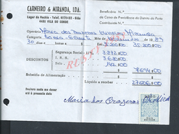 DOCUMENT COMMERCIAL 1985 DE CARNEIRO & MIRANDA GIAO VILA DO CONDE SUR TIMBRES FISCAUX DU PORTUGAL : - Cartas & Documentos