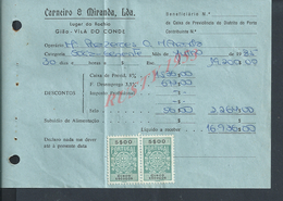 DOCUMENT COMMERCIAL 1985 DE CARNEIRO & MIRANDA GIAO VILA DO CONDE SUR TIMBRES FISCAUX DU PORTUGAL : - Covers & Documents
