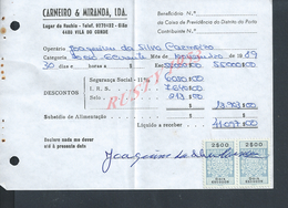 DOCUMENT COMMERCIAL 1989 DE CARNEIRO & MIRANDA GIAO VILA DO CONDE SUR TIMBRES FISCAUX DU PORTUGAL : - Lettres & Documents