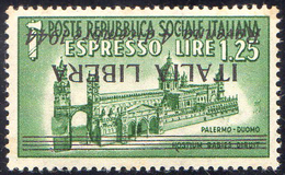 RAVENNA 1944 - 1,25 Lire Espresso, Soprastampa Capovolta (CEI 9a, €9.000), Gomma Integra, Perfetto.... - Comitato Di Liberazione Nazionale (CLN)