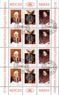 Vatican 2012 Mi# 1745-1747 Kleinbogen Used - Sheet Of 12 (1 X 4 Zd) - 4th Centenary Of The Vatican Secret Archives - Usati