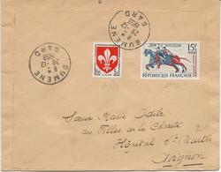 LETTRE AFFRANCHIE N° 1172 + N° 1186 - OBLITERATION CAD SUMENE -GARD -1956 - Manual Postmarks