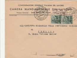 LETTERA 1946 2X1 L CAMERA MANDAMENTALE DEL LAVORO (TY948 - 1946-60: Marcofilie
