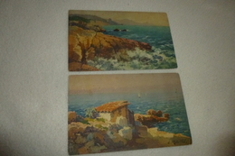 LOT  DE 2 CARTES ...ILLUSTRATIONS DE PAYSAGES BORD DE MER - Robert