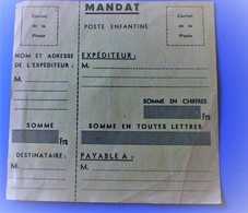 FRANCE - Poste Enfantine - Fiche De Mandat --- France Pseudo  Entiers Postaux Privés Document De La Poste - Private Stationery