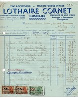 VINS & SPIRITUEUX - LOTHAIRE CORNET - BORDEAUX - BOURGOGNES - CHAMPAGNES - GOSSELIES - CHIMAY - 13 JUIN 1956.. - Alimentaire