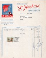 LES CAFES LA CREOLE- TORREFACTION - CAFES CRUS - F. HANKARD - MARCINELLE - CHIMAY - 10 JUIN 1957. - Food