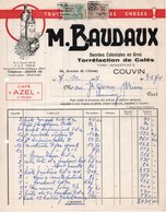 TORREFACTION DE CAFES AZEL - DENREES COLONIALES - M. BAUDAUX - COUVIN - CHIMAY - 7 NOVEMBRE 1957. - Alimentos
