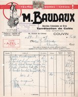 TORREFACTION DE CAFES AZEL - DENREES COLONIALES - M. BAUDAUX - COUVIN - CHIMAY - 28 AOUT 1957. - Alimentos