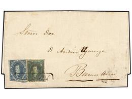 ARGENTINA. Kn.21i, 22d. 1867. CÓRDOBA A BUENOS AIRES. 10 Ctvos. Verde Y 15 Ctvos. Azul Con Impresión Semi-borrosa. Mat.  - Autres & Non Classés