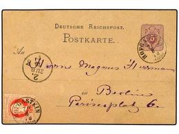 AUSTRIA. 1878 (Aug 20). German 5 Pf. Violet Postal Stationery Card Used To BERLIN And Franked By Austria 1874 5 Kr. Red  - Other & Unclassified