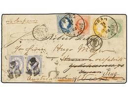 AUSTRIA. Sc.34, 36, 37. 1883 (May 21). The Outstanding And Famous Combination 3 Kr. Green Postal Envelope Plus 1874/80,  - Autres & Non Classés