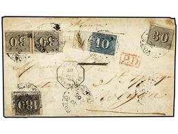 BRASIL. Sc.23+26+37. 1865 (Dec 30). Cover From PERNAMBUCO To FRANCE With Unusual 280 Reis Franking Of 1850 30 R. Black ( - Other & Unclassified