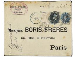 BRASIL. Sc.66, 77. 1881. CEARA A PARÍS. 200 Reis Negro Y 1000 Reis Gris. Mat. CIRCULAR MUDO En Violeta De Ceara Y En Azu - Sonstige & Ohne Zuordnung